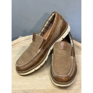 Kkyc Brown Canvas Faux Leather Slip On Loafers Moc Toe Shoes Mens  8 US 41 EU